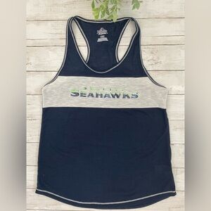 Seattle Seahawks shimmer racerback tank top. Majestic brand Womens Navy Tank Top